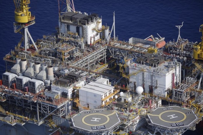 Helipads are seen aboard the Chevron Corp. Jack/St. Malo deepwater oil platform in the Gulf of Mexico off the coast of Louisiana, U.S., on Friday, May 18, 2018. Photo: Forbes