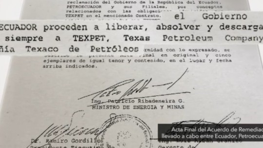 Ata final concedendo quitação e liberação por parte do Governo do Equador e da Petroecuador Ata final concedendo quitação e liberação por parte do Governo do Equador e da Petroecuador