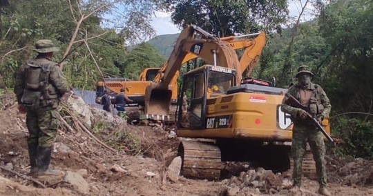 Las Fuerzas Armadas desmantelaron siete campamentos mineros ilegales en Zamora / Foto: cortesía Fuerzas Armadas
