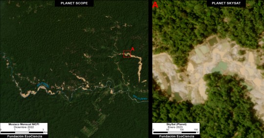 Unas 1.660 hectáreas fueron deforestadas en la Amazonía ecuatoriana por minería aurífera desde 2017 / Foto: cortesía MAAP