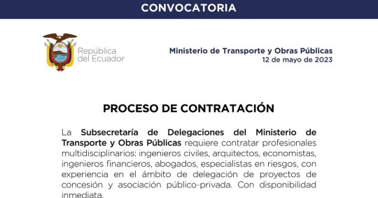 El proceso de contratación está abierto para ingenieros civiles, arquitectos, economista/ Foto: cortesía