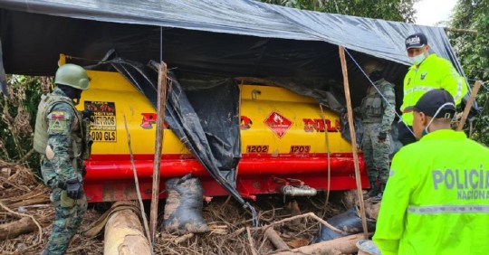 Dos tanqueros fueron hallados en campamento clandestino en Orellana / Cortesía de las Fuerzas Armadas