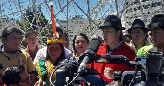 "La minería legal y la minería ilegal están destrozando nuestros territorios", dijo Leonidas Iza/ Foto: cortesía Frente Nacional Antiminero