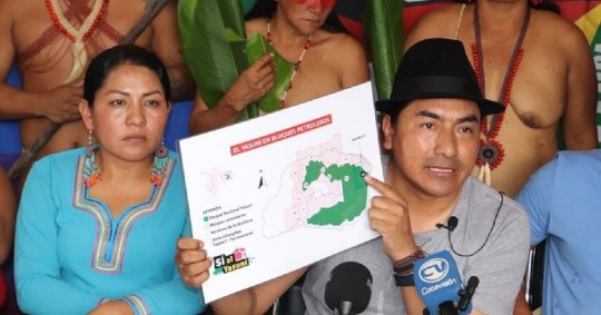 La organización indígena brindó una rueda de prensa en El Coca./ Foto: cortesía Conaie