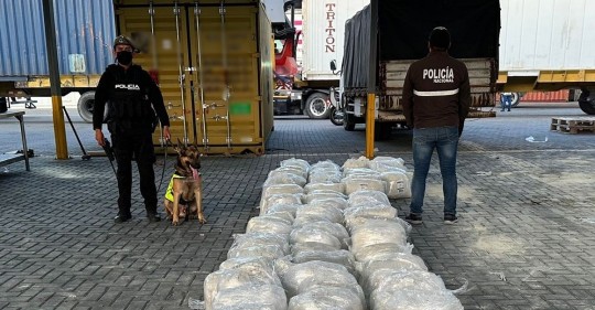 El decomiso se realizó al inspeccionar con un perro antidrogas el contenedor que se encontraba en uno de los muelles del puerto de Guayaquil / Foto: cortesía Policía 