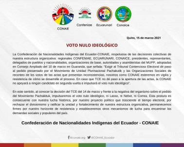 La Conaie impulsará el "voto nulo ideológico" / Foto EFE