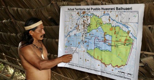 Si bien los pozos y las plataformas petroleras quedan más al norte, en la provincia de Orellana, quieren que la industria petrolera se vaya de todo el Yasuní/ Foto: cortesía EFE