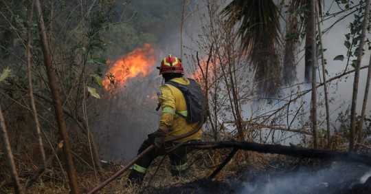 El fuego se desató en el cañón del río Chiche, una zona escarpada y de difícil acceso que complica a los bomberos el control de las llamas / Foto: cortesía Bomberos
