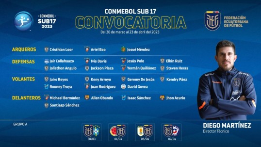 El técnico del combinado juvenil ecuatoriano, Diego Martínez, convocó este miércoles a 23 jugadores para encarar el torneo / Foto: cortesía FEF