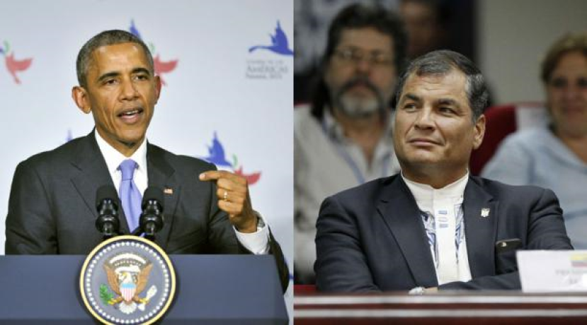 En la foto, el presidente de Estados Unidos, Barack Obama (izq.) y Rafael Correa, presidente de Ecuador en la Cumbre de las Américas realizada en Panamá. Foto: EFE / AFP