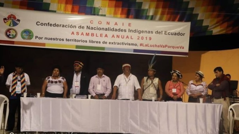 La Confederación de Nacionalidades Indígenas del Ecuador, CONAIE, realizo su Asamblea Anual Ordinaria 2019 este viernes 23 de agosto en la comunidad Rukullakta, en Archidona, Napo. API. Foto: (La República)