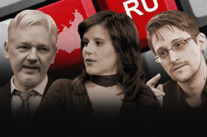 Estos tres jóvenes Julián Assange, Eva Golinger y Edward Snowden tienen dos cosas en común: trabajan para el aparato mediático ruso y tienen una estrecha relación con el Ecuador. Foto: Plan V Estos tres jóvenes Julián Assange, Eva Golinger y Edward Snowden tienen dos cosas en común: trabajan para el aparato mediático ruso y tienen una estrecha relación con el Ecuador. Foto: Plan V