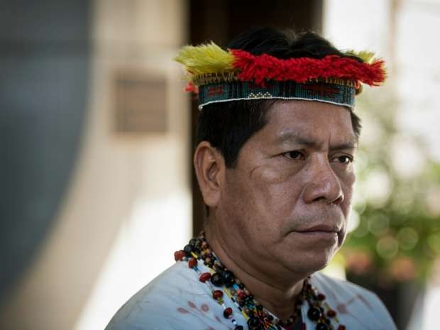 Ecuadorian spokesperson Humberto Piaguaje is seen outside a hearing at the 330 University Ave. courts in Toronto, Ontario.