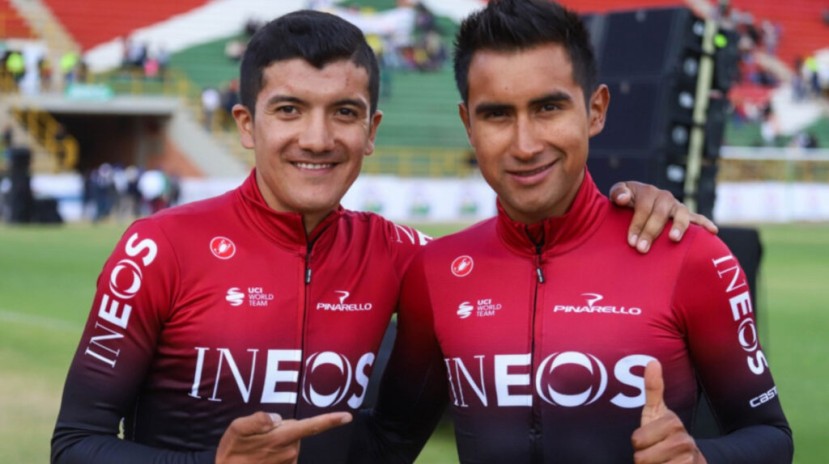  Richard Carapaz y Jhonatan Narváez en la presentación del Tour Colombia 2.1, en enero de 2020. - Foto: Tour Colombia