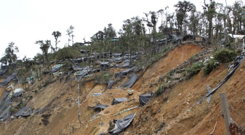 Zonas como la cima de la montaña El Lomón, en donde estaban ubicados los campamentos de minería ilegal, quedaron totalmente deforestadas. Foto: El Comercio