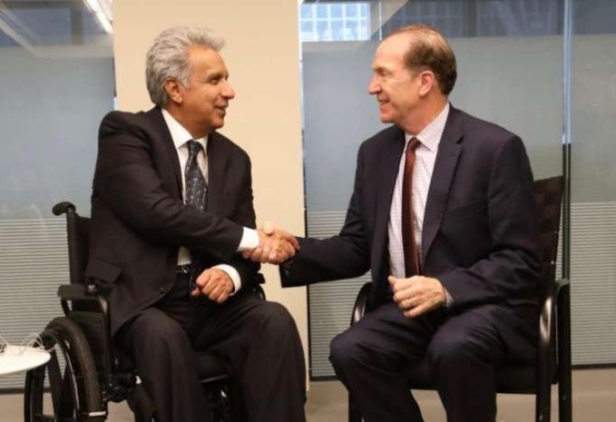 Cita. El presidente Moreno junto a David R. Malpass. Foto: La Hora