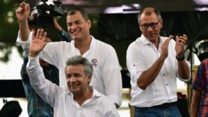 Los conflictos entre el expresidente Rafael Correa, el presidente, Lenín Moreno, y el vicepresidente, Jorge Glas, no tardaron en aparecer. Foto: BBC Mundo