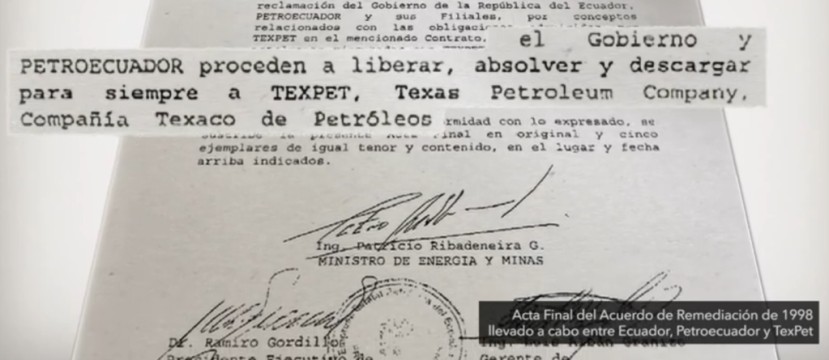 Acta final de liberación por parte del Gobierno de Ecuador y Petroecuador