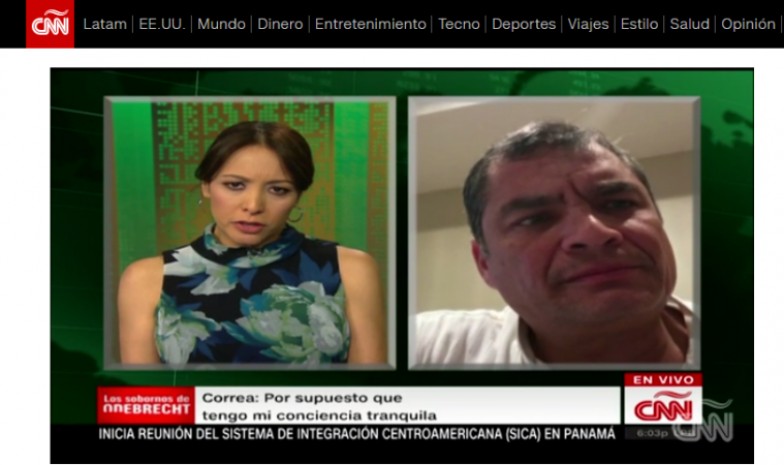 Rafael Correa en entrevista con CNN. Foto: El Universo Rafael Correa en entrevista con CNN. Foto: El Universo