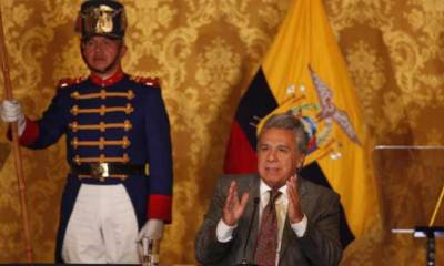 El presidente Lenín Moreno, ayer, durante la ceremonia en el Palacio de Gobierno. Foto: El Comercio