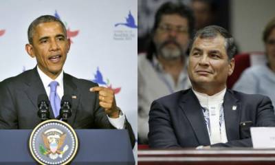 En la foto, el presidente de Estados Unidos, Barack Obama (izq.) y Rafael Correa, presidente de Ecuador en la Cumbre de las Américas realizada en Panamá. Foto: EFE / AFP