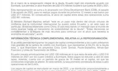 Ecuador obtiene alivio financiero por $ 891 millones con China / Cortesía del Ministerio de Finanzas