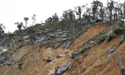 Zonas como la cima de la montaña El Lomón, en donde estaban ubicados los campamentos de minería ilegal, quedaron totalmente deforestadas. Foto: El Comercio