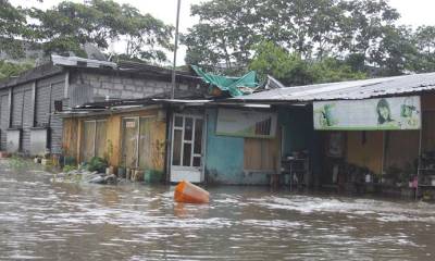 PUYO.- La lluvia caÍda desde las 10:00 de este miércoles provocó la creciente del estero La Talanga que cruza por el barrio Libertad, donde algunas viviendas se inundaron.