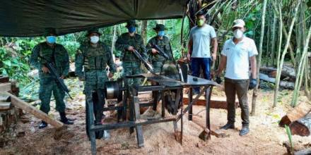  Miembros de Fuerzas Armadas localizaron un aserradero clandestino en la reserva Cuyabeno. Foto: Cortesía