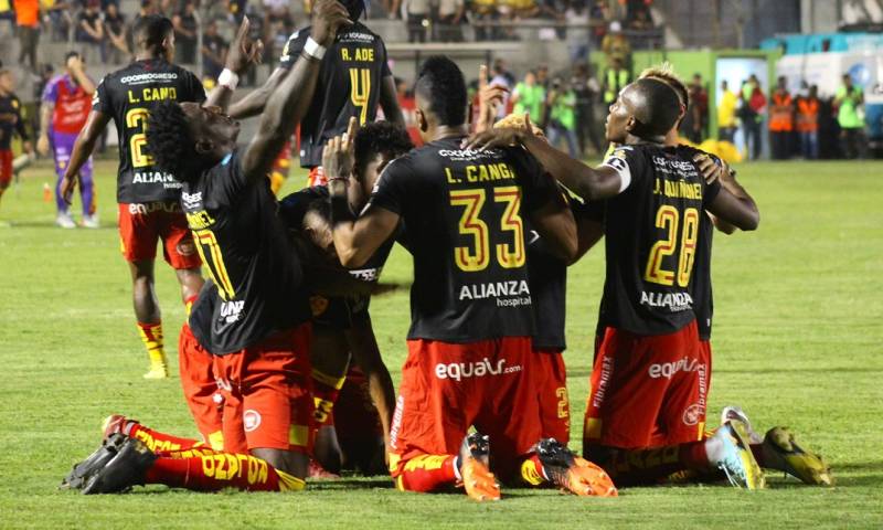 El triunfo de este domingo del Aucas lo alcanzó con anotaciones del defensa Luis Cangá, al minuto 58, y del argentino Vítor Figueroa, a los 90+2 / Foto: cortesía Aucas