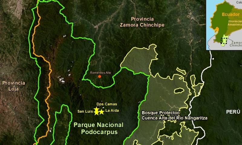  En 22 sitios se detectó actividad, lo que, según el reporte del MAAP, "dan evidencia de que dicha actividad continúa en aumento en la actualidad" dentro del Podocarpus / Imagen: cortesía MAAP