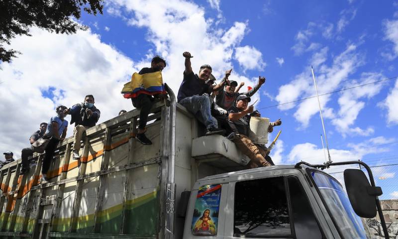 Indígenas siguen protesta contra Gobierno con Leonidas Iza en libertad / Foto: EFE
