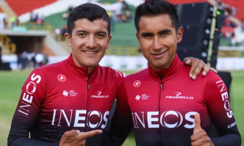  Richard Carapaz y Jhonatan Narváez en la presentación del Tour Colombia 2.1, en enero de 2020. - Foto: Tour Colombia