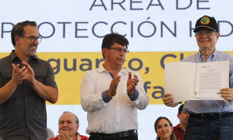 Guillermo Lasso, hizo el anuncio de la creación de la reserva durante una ceremonia especial efectuada en la ciudad de Nueva Loja / Foto: cortesía Presidencia 
