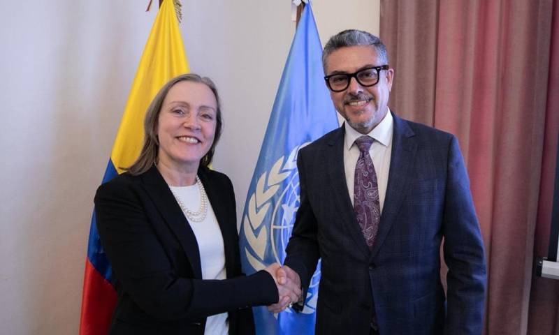 La reunión estuvo a cargo del vicecanciller Alejandro Dávalos y la representante residente del PNUD en Ecuador, Matilde Mordt / Foto: cortesía Cancillería